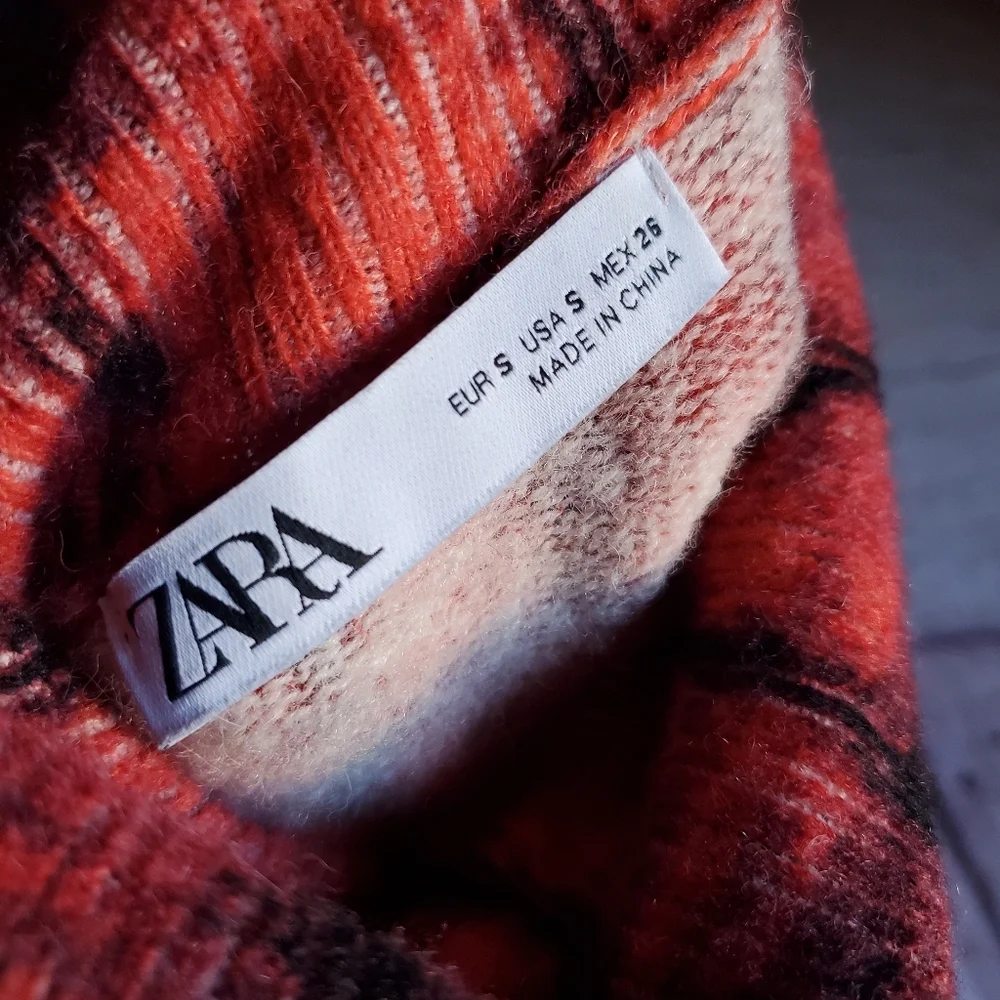 Zara Knit Tie-Dyed Sweater Oversized Bell Long Sleeve Wool Blend Small Bohemian